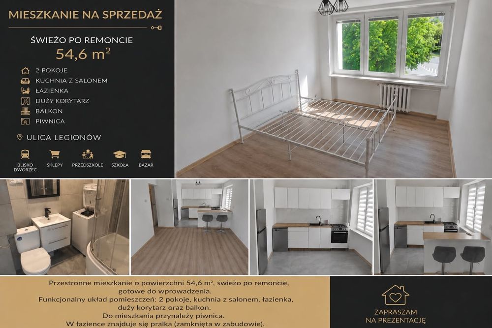 Mieszkanie po remoncie 54,6 m² z otwartą kuchnią i balkonem