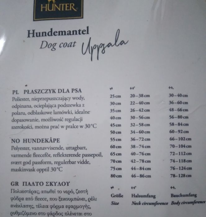 Ciepły duży płaszcz dla psa ubranko Hunter 70