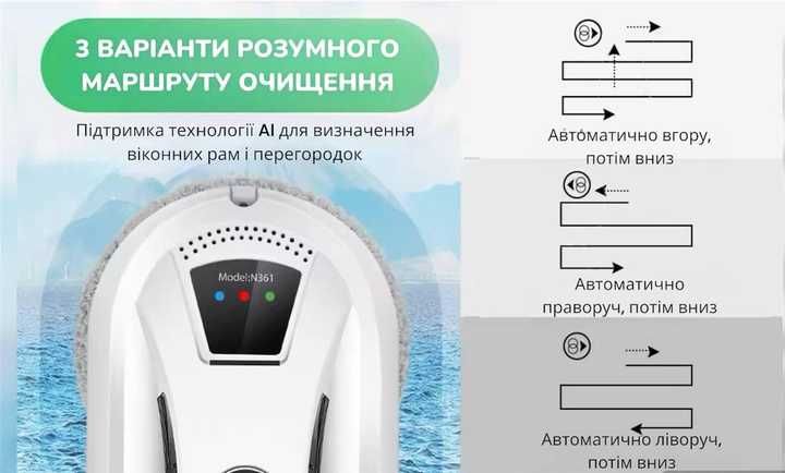 Робот для миття вікон PURUIKAI 2026 + 22 серветки, пульт ДК, страхувальний трос