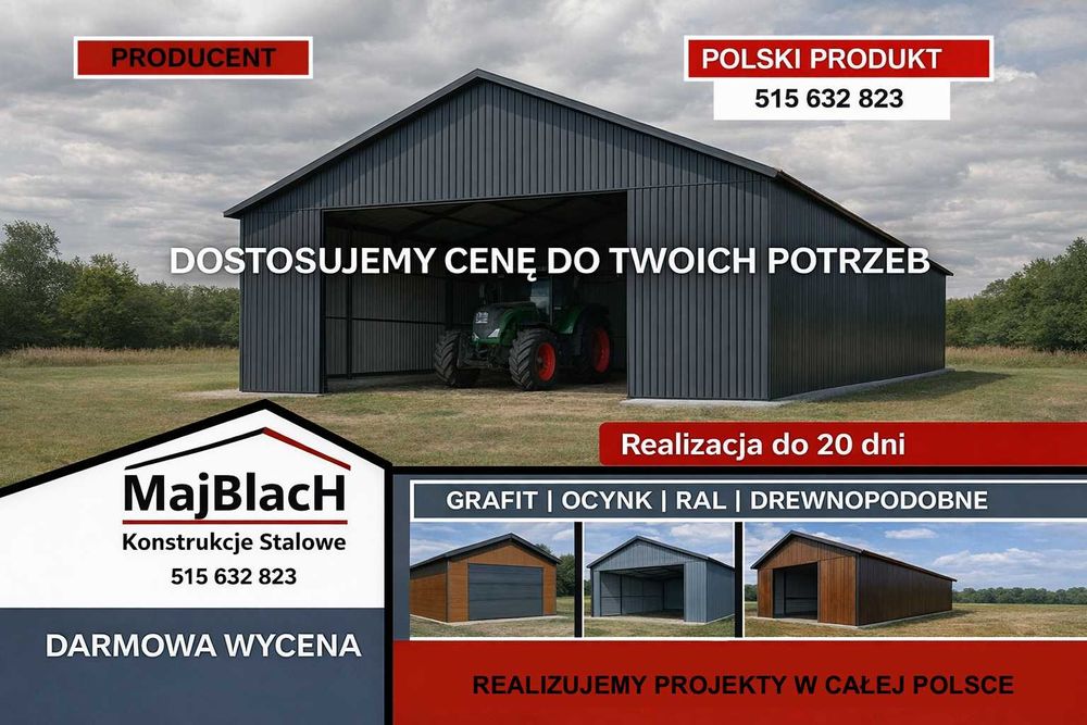 Wiata Otwarta Ocynkowana / Garaż Blaszany /HALA / Montaż - Maj-BlacH