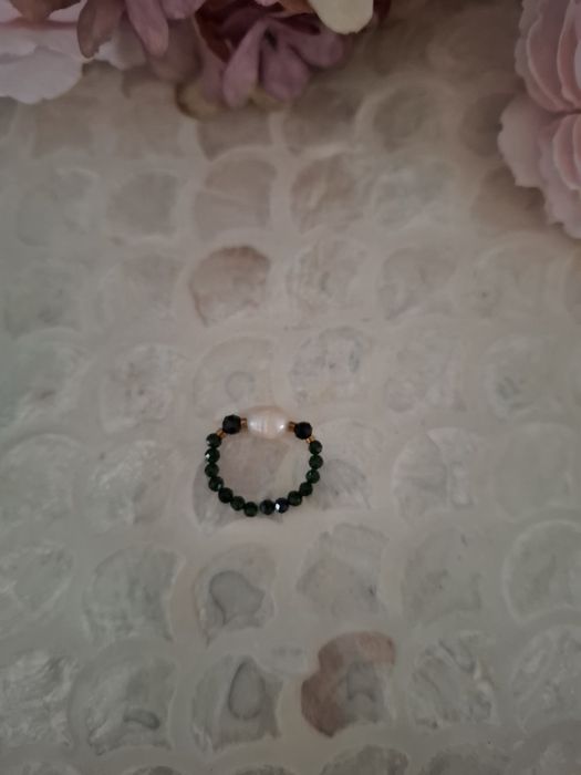 Pierścionek handmade z naturalnych kamieni hematyt szmaragd nilu