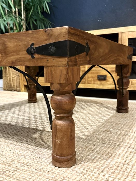 mesa centro apoio aparador teca ferro oriental indiana rustica