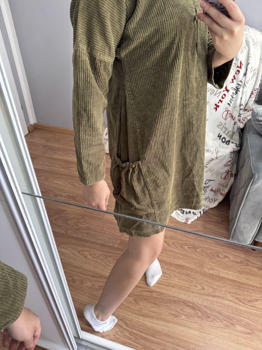 Gudrun Sjöden – sukienka/tunika z prążkowanej 100% bawełny, khaki/oliwkowa