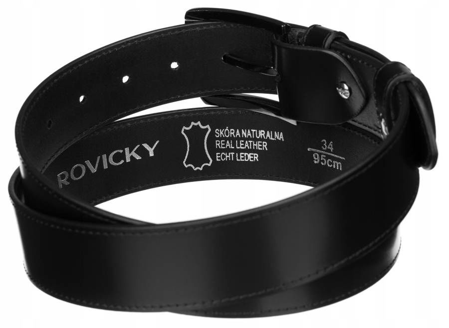 szeroki, skórzany pasek męski z metalową klamrą - rovicky 95