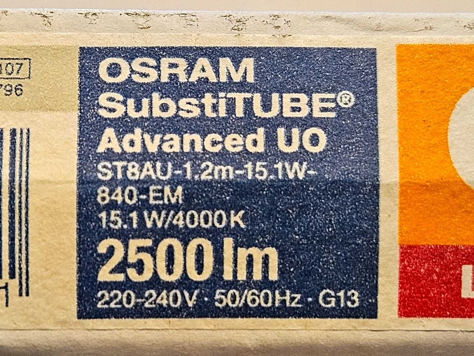 4x Tubo LED T8 120cm 15.1W 4000K G13 1 lado – OSRAM SubstiTUBE – NOVO