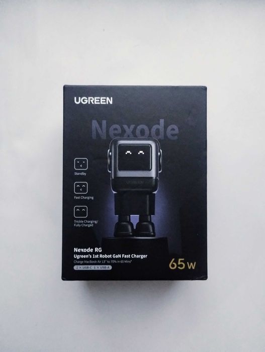 .Зарядное устройство Ugreen Robot GaN Fast Charger 65W Uno CD361 Nexode USB+2xUSB-C Запечатанное Новое