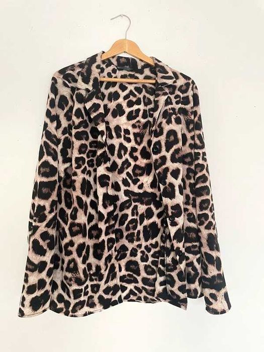 Koszula loose fit na guziki panterka animal print M bdb top Vintage