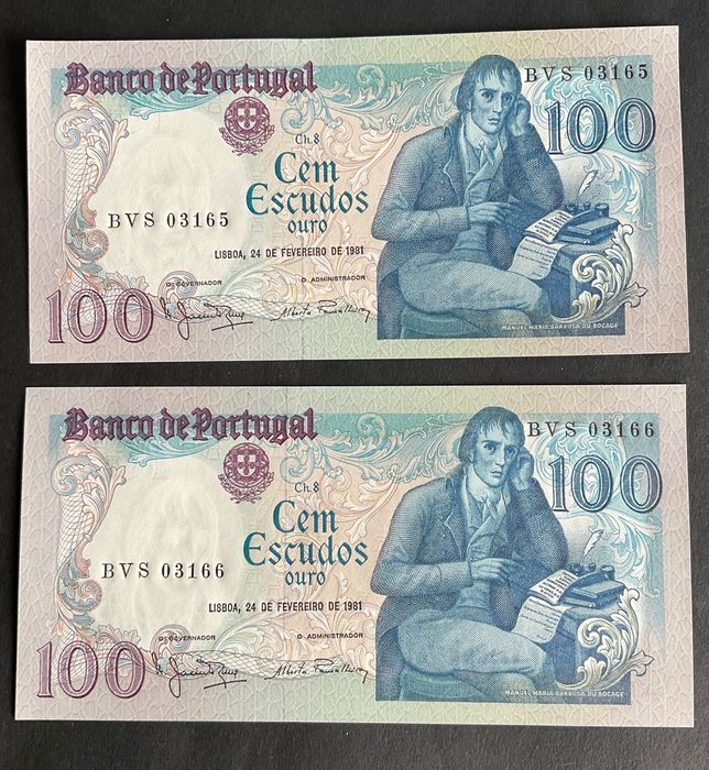 Notas 100 e 20 Escudos novas - não circuladas