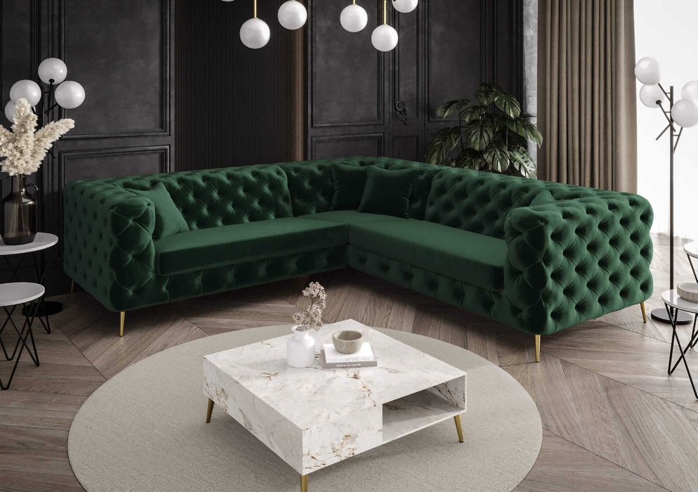 Narożnik Rogówka Chesterfield Pikowany Glamour Wygodny VeroLux