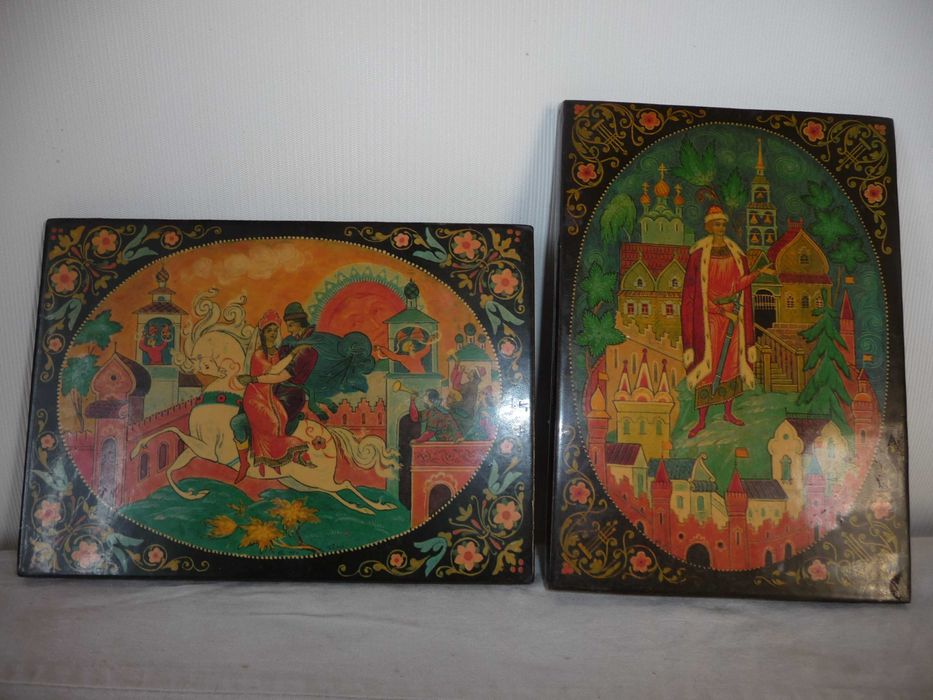 Миниатюра лаковая Палех Бокарев сказки Пушкина 14х10 см