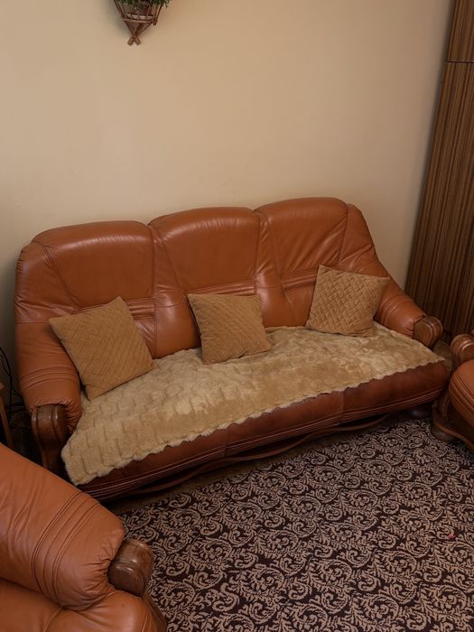 Skórzany komplet wypoczynkowy: sofa 3-osobowa + 2 fotele