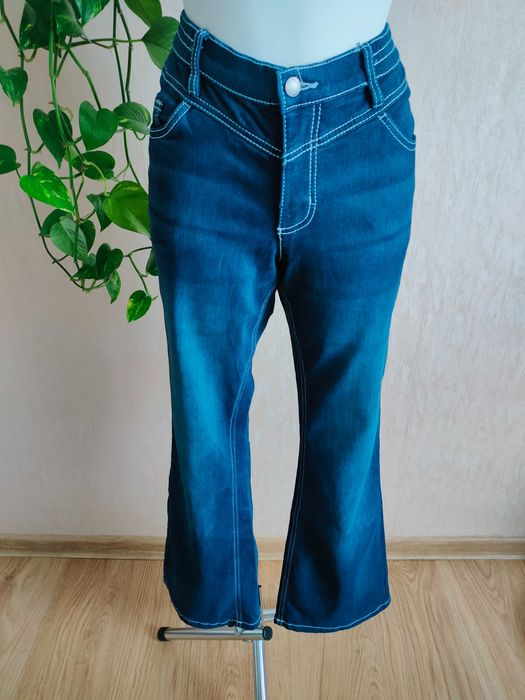 NOWE niebieskie spodnie jeans dzwony 7/8 wysoki stan r. 40 L John Baner