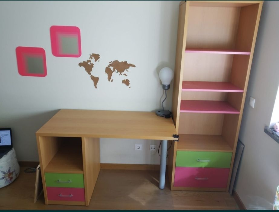 Mobilia menina madeira rosa e verde