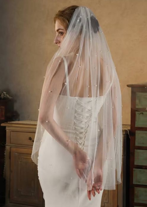 Весільна фата нова (перли, середня довжина)