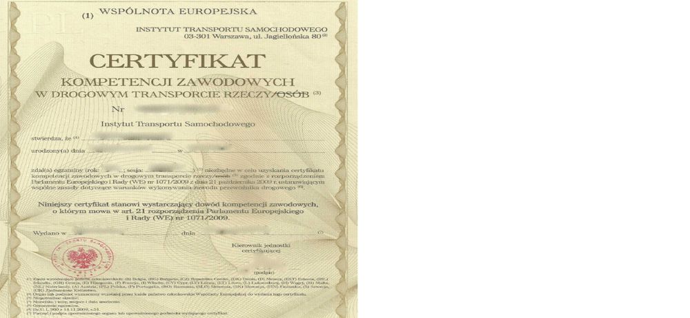 Certyfikat Kompetencji Zawodowych w Drogowym Transporcie Rzeczy