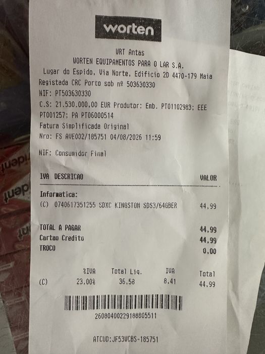 Cartão de memória SDS3 64GB