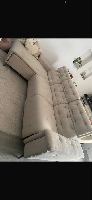 Sofá com chaise longue eléctrico em trama beje