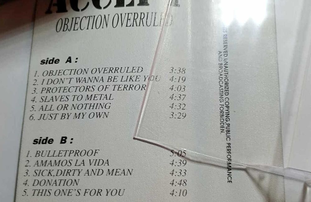 Accept "Objection Overruled" kaseta EX wyd.Dynamic Musik-0157