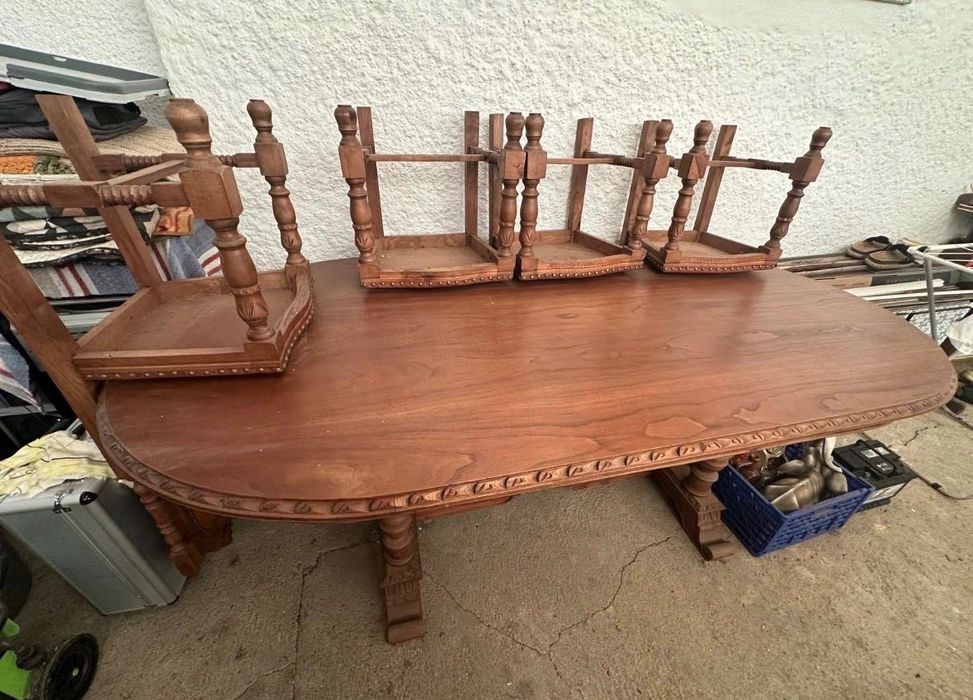 Mesa de sala de jantar + 6 cadeiras em madeira maciça