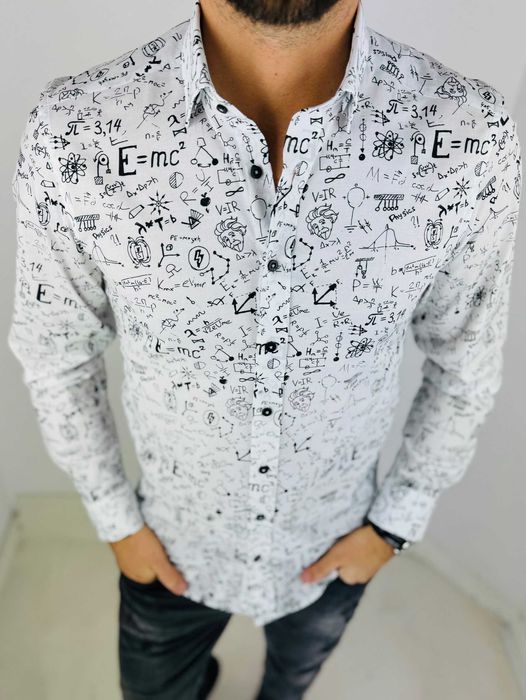 GIOVANNI PERA Koszula męska K018 Einstein, biała, czarna, nauka