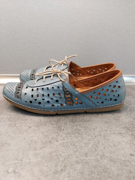 Manitu półbuty ażurowe roz.37-37,5 skóra naturalna , Denim