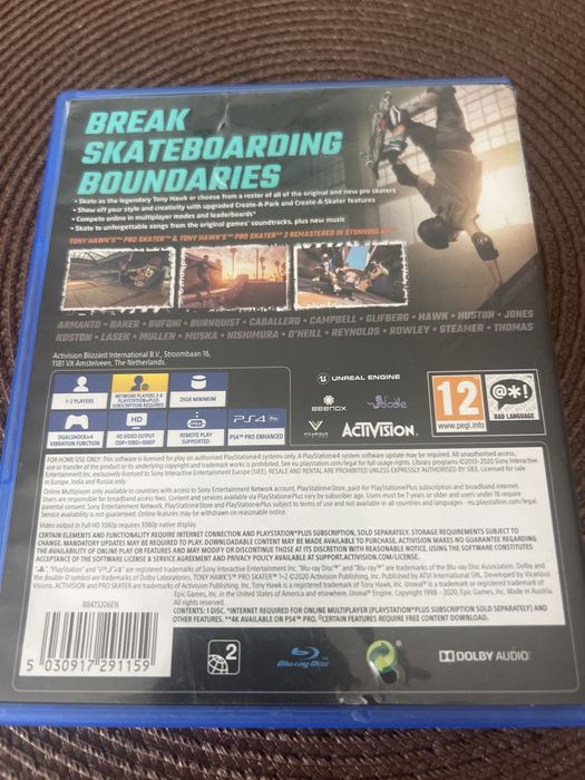 Gra Tony Hawks pro skater 1+2 ps 4
