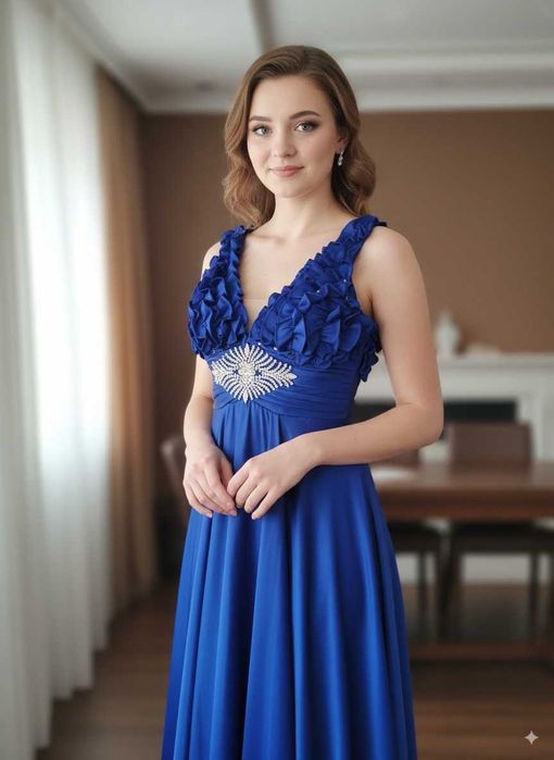 Стильна дизайнерська вечірня сукня XS зі шлейфом — в ідеальному стані