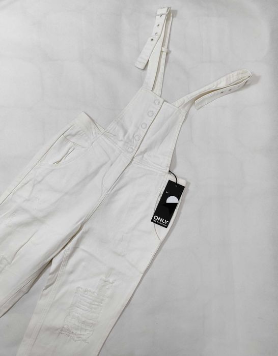 Spodnie jeans ogrodniczki kombinezon białe ecru ONLY XS SP0148