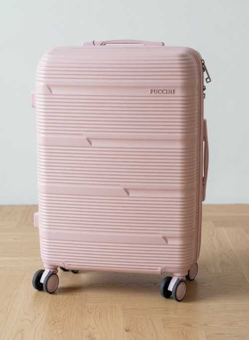 PIĘKNA Duża Walizka PUCCINI Casblanca Collection 86L Różowa Light Pink Nowa Kolekcja MOCNA Polipropylen 49x29x76cm