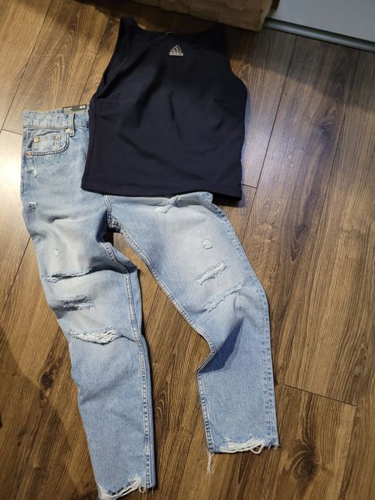 Komplet Mom Jeans H&M i top Adidas