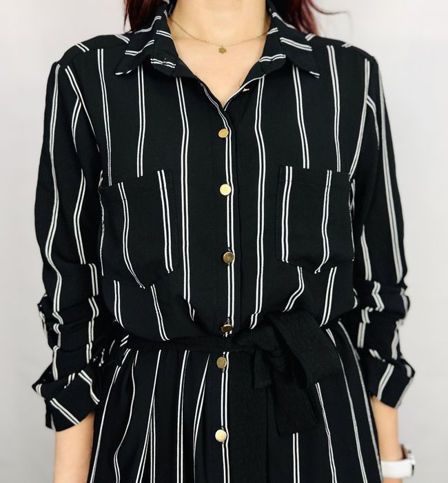 Czarna sukienka koszulowa w paski M 38