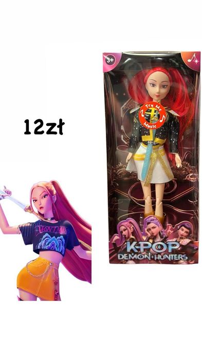 KPOP Demon Hunters Lalka Muzyczna z Dźwiękiem – Czerwone Włosy, Kolekcjonerska, Prezent dla Fana
