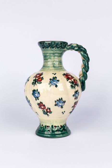 Ręcznie malowany ceramiczny dzban wazon vintage kwiatki