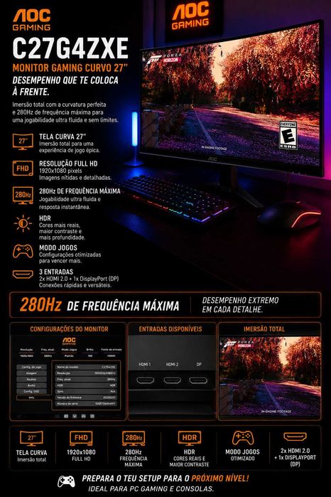 Monitor Gaming AOC C27G4ZXE 27" Curvo – 280Hz