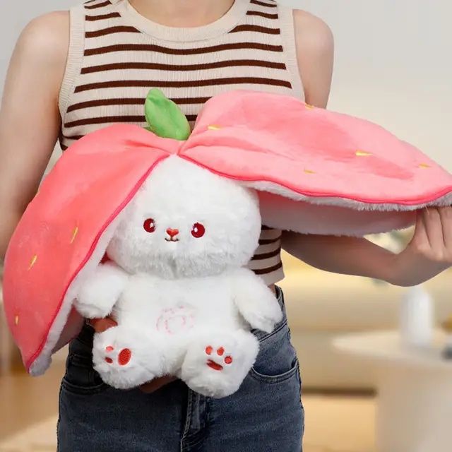 Дихаючий, музичний, кролик в полуничці. strawberry bunny 30см.