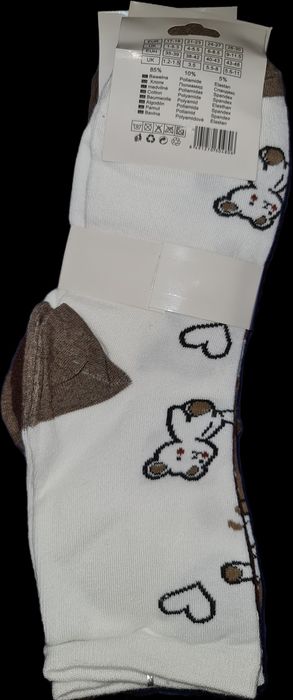 5 par skarpety damskie, rozmiar 39-42, bawełna z serduszkami i misiem