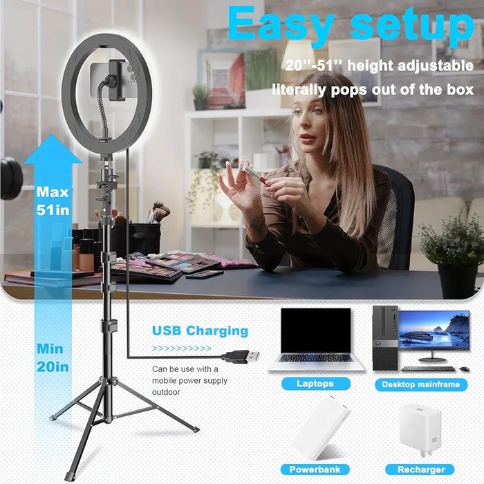 Emart lampa pierścieniowa ze statywem, regulowany pierścień świetlny