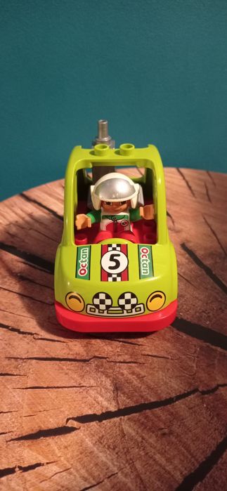 LEGO Duplo oryginalne zielony samochód wyścigowy + kierowca + kanister