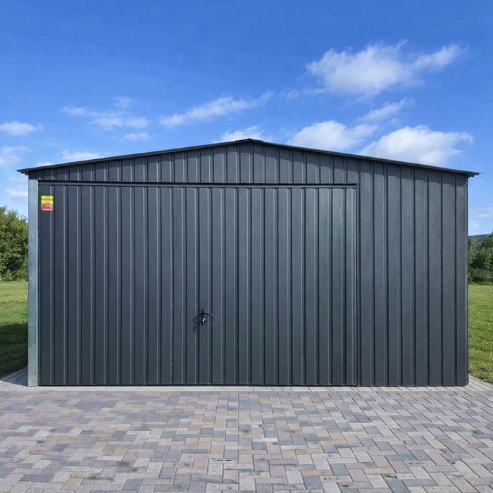 Garaż blaszany 4x5 RAL 7016 Brama Podnoszona Dach Dwuspadowy, Obróbki