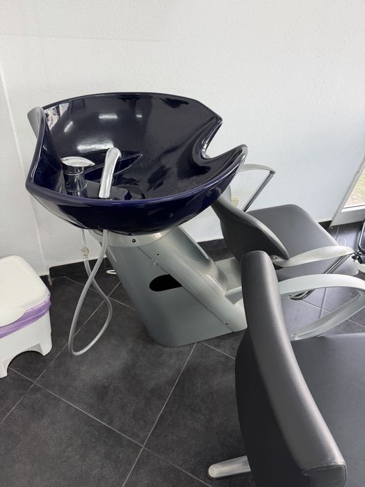 Kit barbearia Lavatório, Cadeira e Carrinho Auxiliar