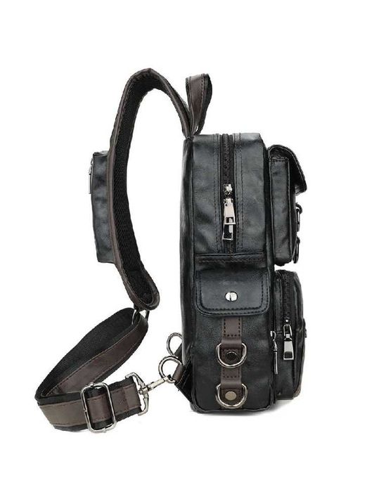Чоловіча мужская модная кожаная стильная сумка рюкзак на груди плечо