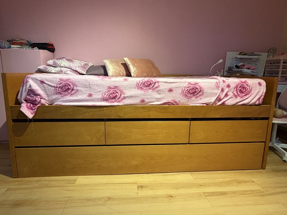 Cama dupla solteiro madeira maciça  com 3 gavetas