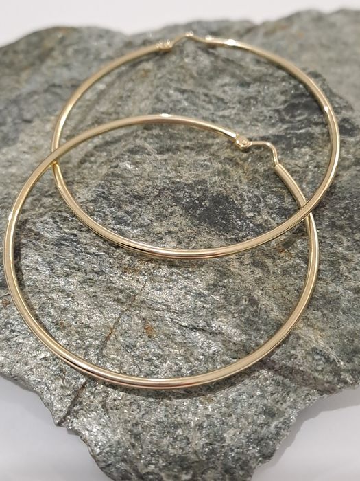 Złote kolczyki Koła Gładkie Pr.585 Nowe 5 cm