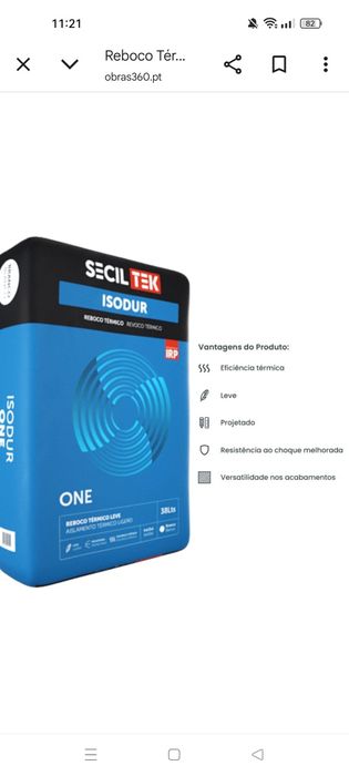 Reboco térmico Secil isodur 38lts