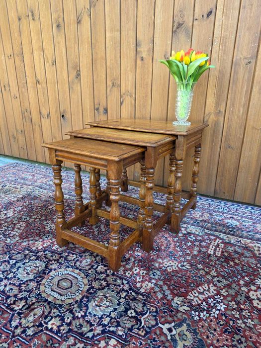 Komplet 3 dębowych stolików – trojak #2473 Stylowy Węgrów