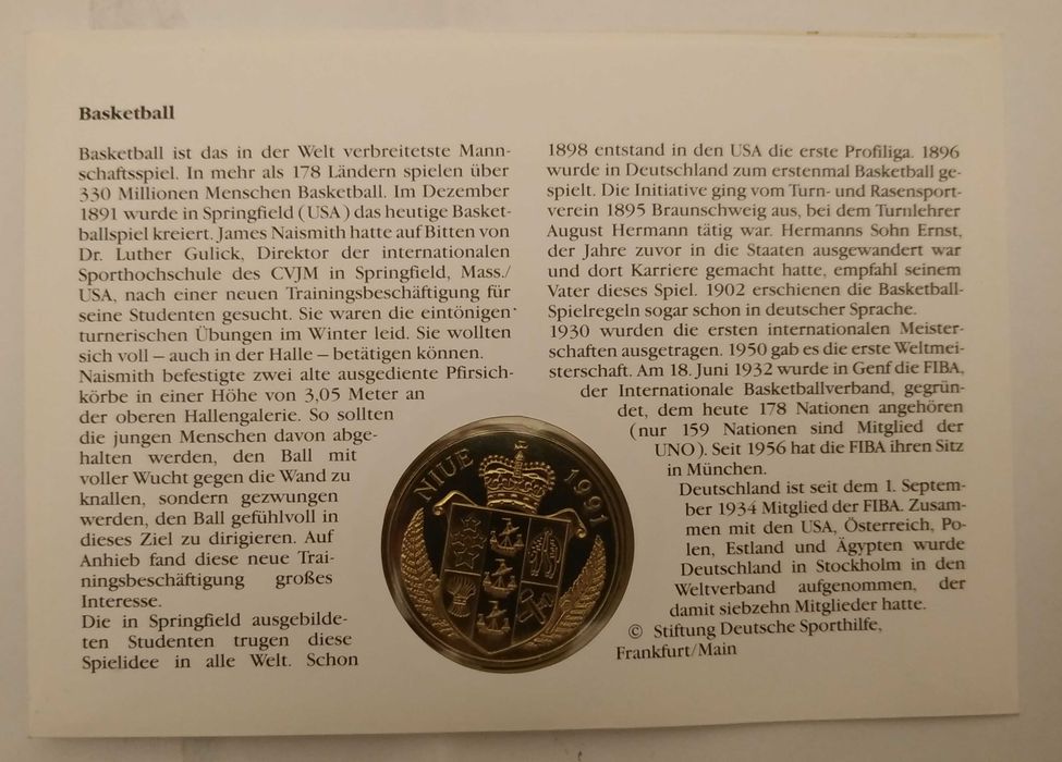 Niue-moeda de 5 dólares de 1991 e selo com carimbo do 1º dia