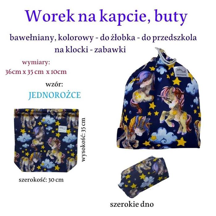 Worek na buty do przedszkola żłobka dla dzieci bawełniany