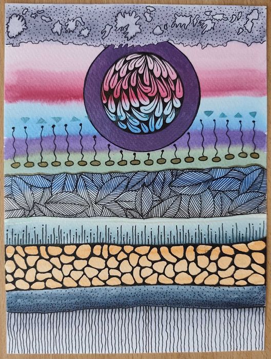 Akwarela Akwarelka Obraz Abstrakcja pt: Podziemny Krąg