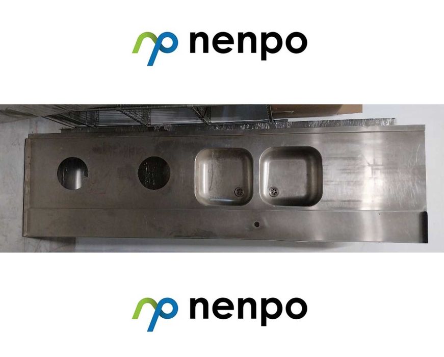 Blat roboczy ze stali 270×75 cm | Podwójny zlew z otworami na odpady