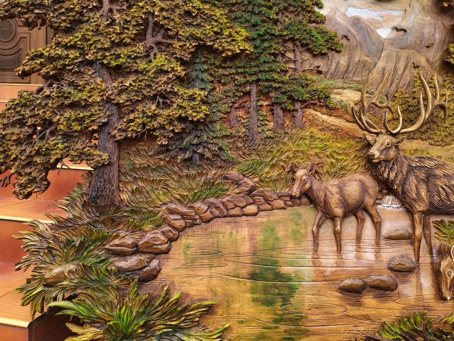 Панно картини різьба по дереву полювання баня сауна